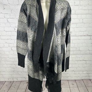 Berretti Cardigan Sweater Fringe Hem Italian Wool Blend Knit Open Front L